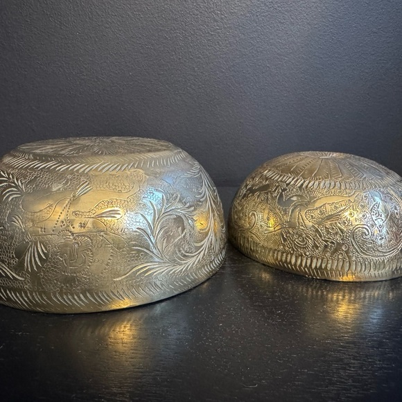 Vintage Brass Bowls Handcrafted Small Trinket Vessels Solid Metal Dish - Picture 4 of 5